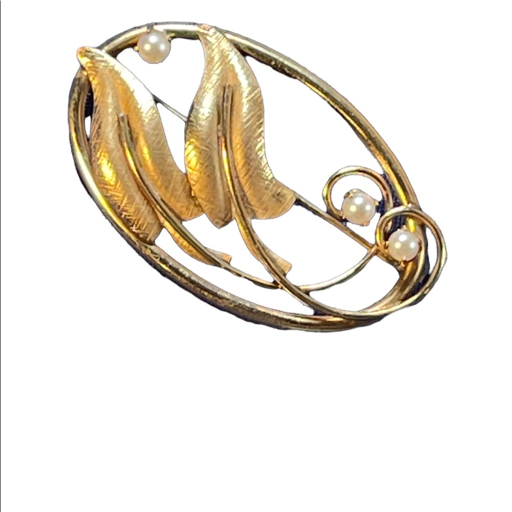 1960s 12k Gold filled real Pearl leaf gold brooch Beauty! vintage - Picture 4 of 6